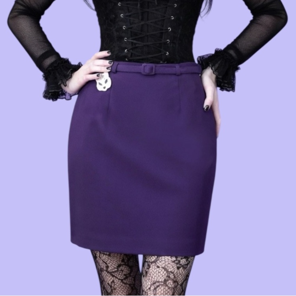 Jeremy Scott 1980s Vintage Deep Purple Pencil Skirt with Belt